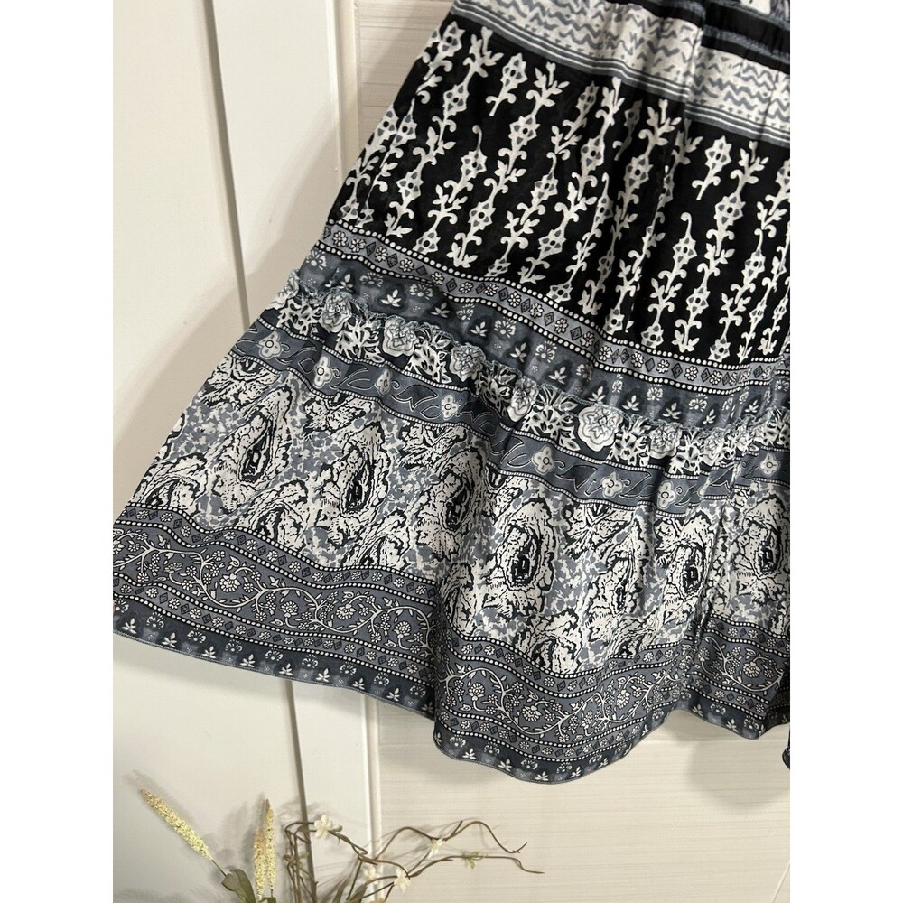Chaudry KC 100% Cotton Boho Paisley Blue White Pull On Elastic Lined Skirt M - Picture 3 of 9